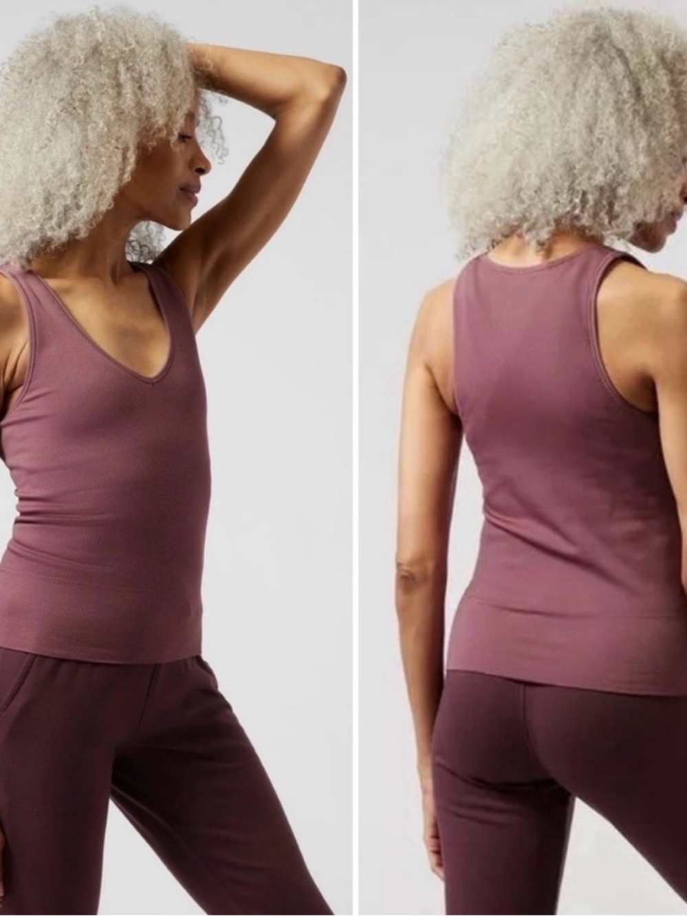 Athleta Ribbed V-Neck Tank Top - Plum Rose - Picture 2 of 5